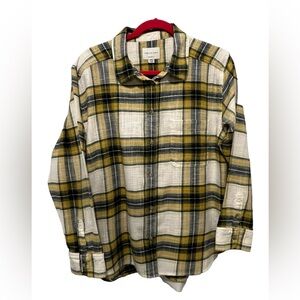 American Eagle Soft Boyfriend Fit Flannel Shirt Women's Shirt Medium Yellow Navy